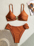 S - XL Metal Shell Halter Female Swimsuit High Waist Bikini Women Swimwear Two-pieces Bikini set Bather Bathing Suit Swim Lady