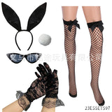Easter Bunny Girl Cosplay 3-Piece Prop Set - Satin Headband Fluffy Rabbit Tail for Halloween Christmas