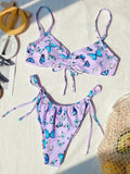 2026 New Sexy Bikini Women Drawstring Rainbow Butterfly Print Swimwear Swimsuit Female Bikinis Set Bathing Suit Banadores Mujer