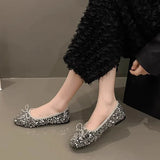 Fashion Silver Bling Low Top Single Shoes for Women New Low Heels Bow-Knot Single Shoes Ladies Hot Sale Plu Size Shoes Mujer