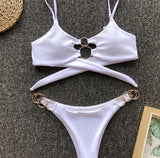 2026 Sexy Bikini Women Swimwear Swimsuit Solid Leopard Metal Ring Bikinis Set Bathing Suit Beach Bikini Female Biquinis Feminino