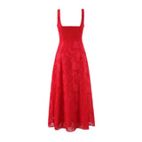 French Style Square-neck Strapless Long Dress With A Large Hem Designed With Cut-out Details Slim Fit Waist-cinching Casual 515K