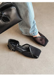 Summer Shallow Women Silver Flats Square Toe Design Beach Sandals Black Mesh Breathable Organza Mary Janes Chaussure Femmes