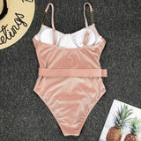 2026 High Quality Sexy One Piece Swimsuit Swimwear Women Push Up Pit Striped Metal Chain Straps Bathing Suit Beachwear with Belt
