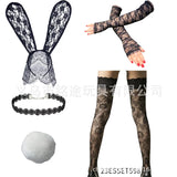 Easter Bunny Girl Cosplay 3-Piece Prop Set - Satin Headband Fluffy Rabbit Tail for Halloween Christmas