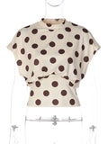 FDYOUI Women's O-neck Polka Dot T-shirt 2026 Summer O-neck Drop-sleeve Tunics Tops Fashion Loose Corset Tee Shirts Female Top