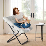 JHK Cozy Saucer Chair Soft Faux Fur Folding Lounge Chair Padded Metal Frame