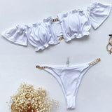 Ruffled Frilled Off Shoulder Bikini Women Swimsuit Female Swimwear Two Pieces Bikini Set Bandeau Bather Bathing Suit Swim Lady