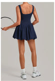 Nake Fake Two-piece Tennis Dresses Women's Anti Glare Pleated Fluffy Skirt Bulit-in Pocket Shorts Outwear Gym Fitness Golf Dress