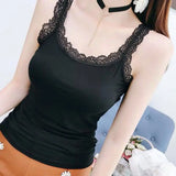 Women Summer Vest U-Neck Sleeveless Slim Fit Tank Tops Thin Vest Solid Color Lace Trimmed Camisole Streetwear