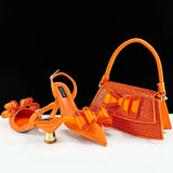 doershow New Italian Shoe and Bag Set New 2025 Women Shoes and Bag Set In Italy orange Italian Shoes with Matching Bag HVB1-1