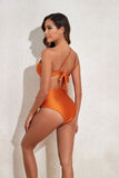 New One Piece Swimsuit Women Solid Orange One Shoulder Hollow Out Skirt Swimwear Set 2024 Summer Holiday Bathing Suit Beach Wear