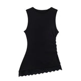 Women's Fashionable  Casual Pleated Lace Top Women Ruched Side Lace Trim Sleeveless Tank Top Casual Slim Fit Basic Tops 1JTD