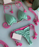 Sexy Solid color Women's Swimsuit Two-piece Triangle Swimwear Braiding rope Bikinis Set Beach Bathing Suit Brazilian Biquinis