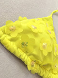 Women Yellow flower Bikinis Sets Three Pieces with Perspective Mesh Cover Skirt Halter String Swimsuit Bathing Suit Biquini