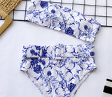 3 Colors Sexy Bikini Bandeau Women Solid Leopard Print High Waist Swimwear Swimsuit Beach Bikini Set Bathing Suit With Waistband