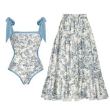 2025 New 2PC Push Up Women Bikini Set Skirt Floral Printed Bikinis Strappy Bandage Swimwear Brazilian Biquini Bathing Suit