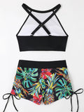 2026 Print High Waist Swimsuit Women High Neck Bikini Drawstring Swimwear Female Bathers Bathing Swimming Swim Suit Beachwear