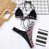 2026 Sexy Bikini Women Swimwear Swimsuit Leopard Patchwork Double-rope Halter Bikinis Set Bathing Suit Beach Bikinis Para Mujer