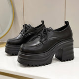 Spring Women Pumps Black Loafers Chunky 10CM High Heels High Platform British Autumn Ladies Thick Bottoms Shoes 2026 New