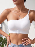 Women's One Shoulder Seamless Bra Front Closure Comfort No Lining Wireless Lingerie