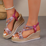 Bling Crystals Chunky Sandals Women 2026 Summer Elastic Band Wedges Platform Sandles Woman Plus Size 43 High Heel Rome Sandals