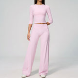 Women Tracksuit Yoga Sets Half Sleeve O Neck Slim Sports T Shirts Fitness Suit Outdoor High Waist Flare Pants Workout Clothes