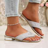 2026 New Woman Square Head Slippers Simple Versatile Women's Water Diamond Sandals Thick Bottom Non Slip Women Flip Flops