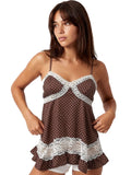 Women's Summer Dot Print Camisole Elegant Lace Patchwork Sleeveless V Neck Slim Fit Spaghetti Strap Tank Tops