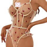 European and American new sexy embroidered see-through hollow one-piece sexy lingerie set