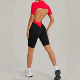 Women's Seamless Yoga Jumpsuit Sports Workout Running Hip-lifting Slim Fit Shorts One-Piece Training Fitness Gym Bodysuit
