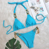 2026 Sexy Bikini Women Sky Blue Luxe Crystal Diamond Metal Chain Swimwear Swimsuit Female Halter Beach Bikinis Set Bathing Suit
