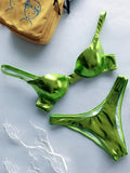 Shiny PU Faux Leather Bikini 2025 Push Up Swimsuit Women Swimwear Female Two-pieces Bikini set Bra Cup Bather Bathing Suit Swim