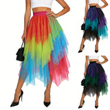 Women's Layered Rainbow Tulle Skirt Dance Tulle Tutu Skirt For Clubwear Carnival Party Skirts Fairy Asymmetrical Layered Faldas