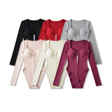 Pure Desire Sexy Padded Solid Color Slim Hollow Long Sleeve Bodysuits Base Shirt For Woman Casual Fashion Style Bodysuits MO2T