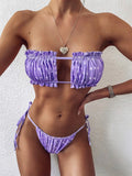 12 Colors Sexy Bikini Bandeau Women Pleated Hollow Swimsuit Swimwear Female Mini Thong Bikinis Set Bathing Suit Bikini Brasileno