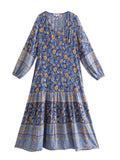 Foridol Bohemian Printed Floral Women Long Dress with Sleeve Spring Summer New in Midi Vestidos Casual Beach Boho Dress Women