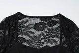 FDYOUI 2026 New Lace Patchwork Long Sleeve T-shirts for Women Square Collar See-through Slim Crop Tops White Black Tee Shirt