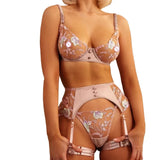 Toucheart 4-Piece Set Sexy Lingerie Set Embroidery Patchwork Mesh See-Through Exotic Underwear Women Garter Belt Underwear Suit
