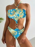 2026 Halter Monokini Swimsuit One Piece Sexy Ring Link Swimwear Women Bathing Swimming Swim Suit Padded Beachwear Summer XXL