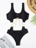 Cut-out Chain Linked One Piece Swimsuit Monokini Swimwear Women 2025 Bathers Padded Beachwear Bathing Swimming Suit Summer