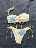 Sexy Yellow Starfish Bikini Set 2026 Women Bandeau Pleate Push Up Bra Drawstring Side Thong Swimsuit Beach Bathing Suit Swimwear