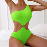 2026 Sexy Ring Link Monokini Swimsuit One Piece Solid One Shoulder Swimwear Women Bathers Bathing Swimming Swim Suit Female