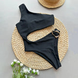 Asymmetric One Shoulder Metal Ring Women Swimwear One Piece Swimsuit Female High Cut Monokini Bather Bathing Suit Swim Beachwear
