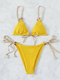 Sexy Rib Texture Triangle String Bikini Set Women Push Up Padded Thong Swimsuit Female Cut Out Bathing Suit Swimwear Biquini