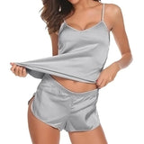 Women Satin Pajama Shorts Sets Mujer Strap Sleeveless Sexy Sleepwear Suit 2PCS  V-Neck Cami Top Short Lingerie Female Nightwear