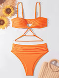 V Neck Wrinkled Stain Bikinis Female Swimsuit High Waist Bikini Women Swimwear Two-pieces Bikini Set Bather Bathing Suit Swim