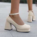 2026 Spring Style Suede Women's Thick-Soled High Heels with Ankle Buckles Women's High Heels Sizes 34 - 48
