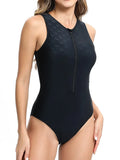 2026 Sporty Slim Swimsuit Women One Piece Zipper Sleeveless Swimwear Female Sexy Bather Bathing Swimming Swim Suit Beachwear XXL