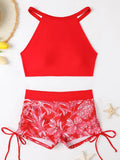 2026 Print High Waist Swimsuit Women High Neck Bikini Drawstring Swimwear Female Bathers Bathing Swimming Swim Suit Beachwear